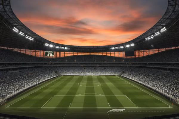 Modern stadium at dusk