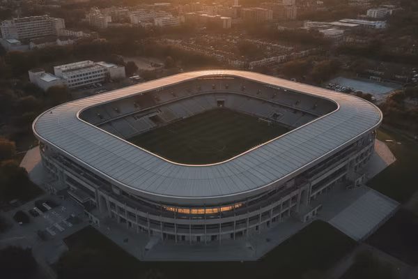 La Liga stadium at golden hour